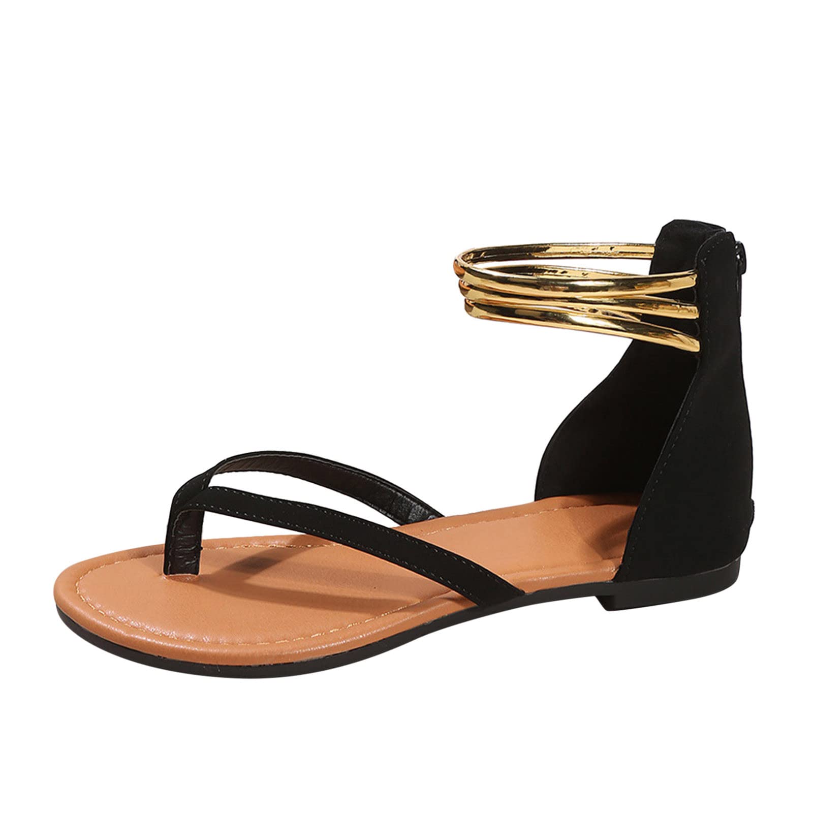 Amazon.com: Ladies Fashion Solid Color Leather Clip Toe Back Zipper Flat  Casual Beach Sandals Rose Flat Sandals for Women Wedding (2-Black, 9) :  Clothing, Shoes u0026 Jewelry