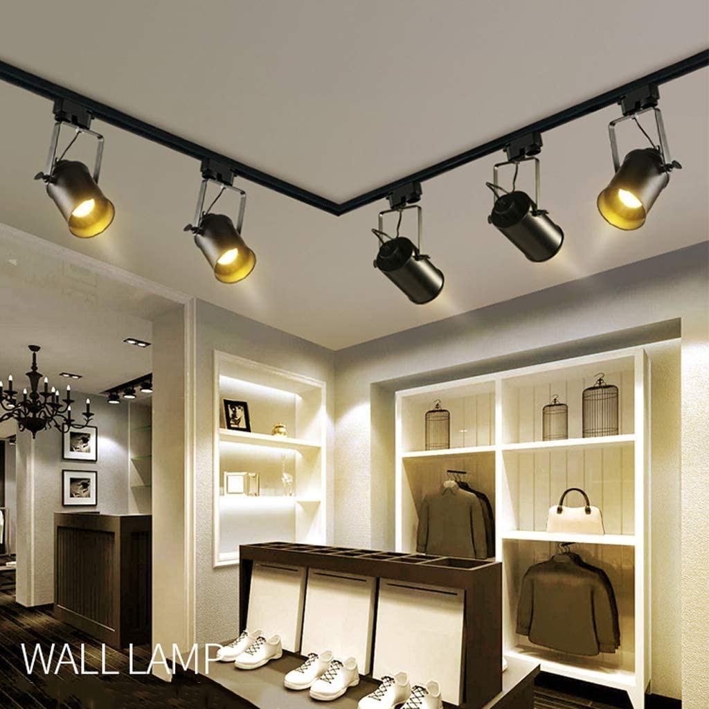 techo de iluminación de riel Foco de techo LED de 4 vías Cabezal de luz giratorio flexible | Kit de iluminación de riel retro con riel de 1M para iluminación de sala de estar de cocina, interfaz E27
