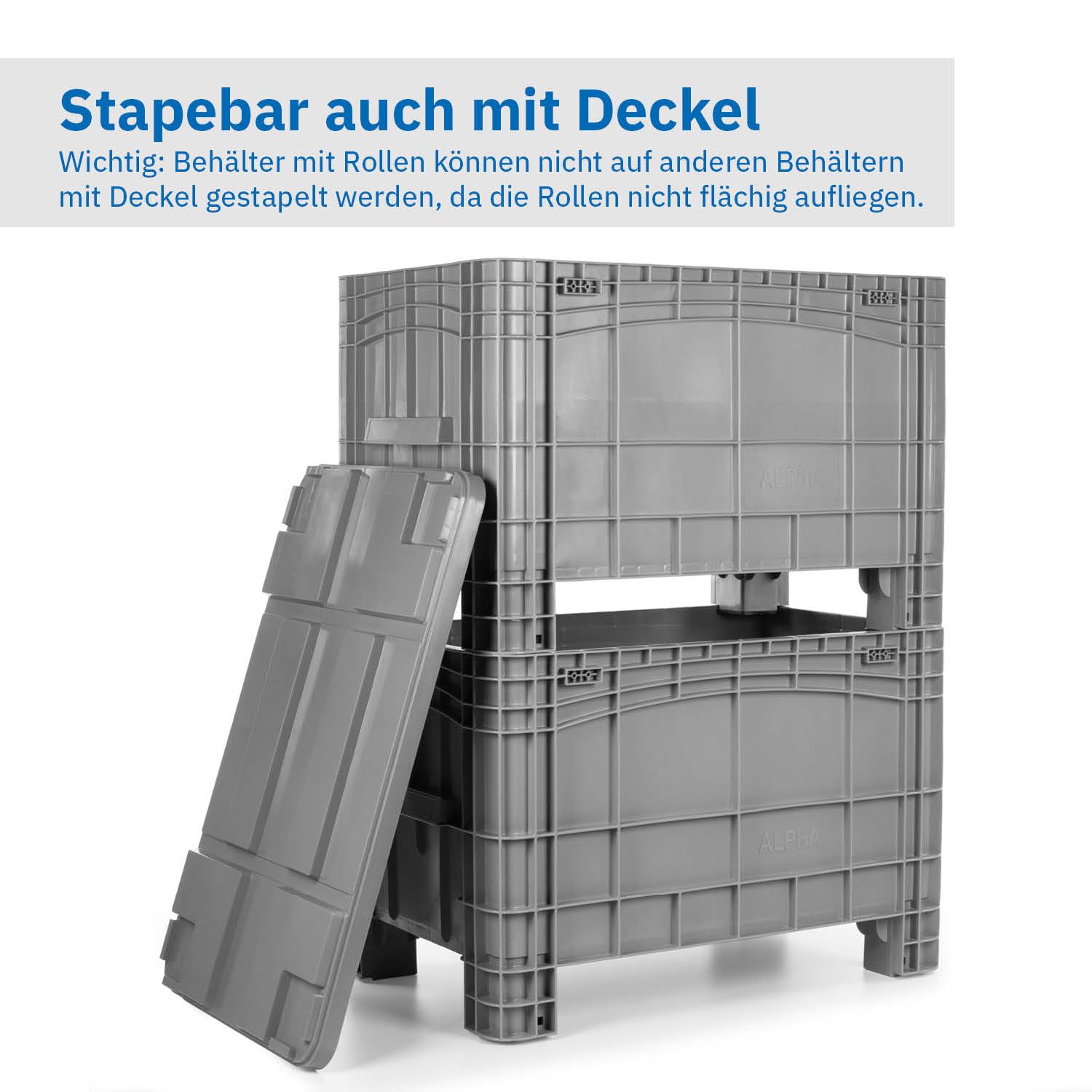 Großbehälter mit 4 Rollen und 285 Liter Volumen 104x64x79 cm | Transportwagen | Großer Behälter als Umzugsbehälter, Transportbox, Lagerbehälter (Grau, Ida XL Rollen)