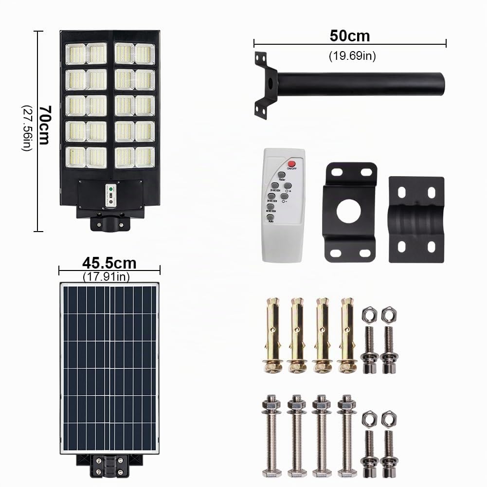 WERISE 1000W Lampadaire Solaire Exterieur avec Detecteur de Mouvement, 6500K 800 LED Lampe Solaire avec Telecommande, IP65 Étanche Projecteur Solaire Puissant pour Jardin Rue Garage