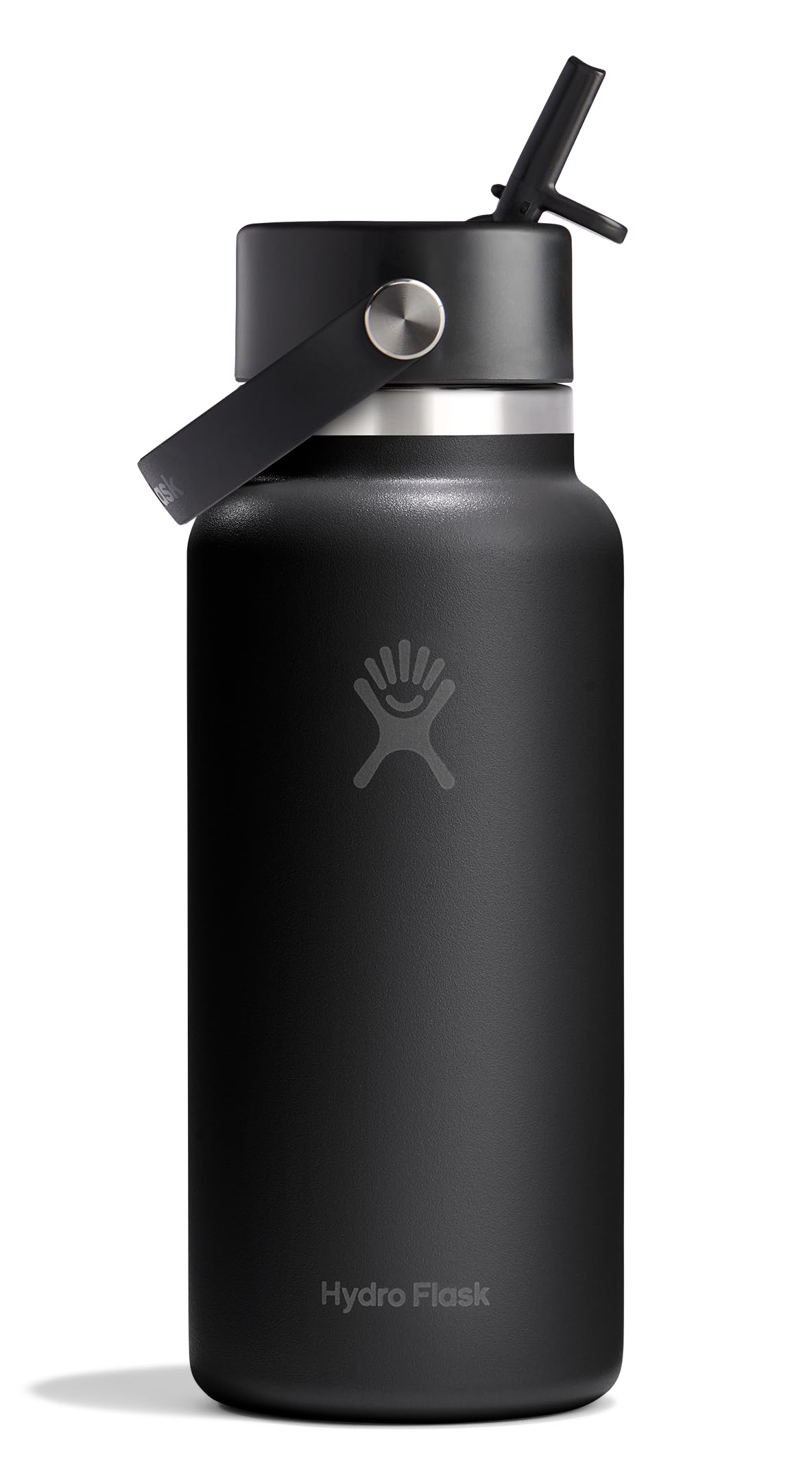 Hydro Flask Water Bottle - Insulated Stainless Steel - Wide Mouth Flex Straw Lid, Non Spill, Leakproof and Refillable in 32 Oz Tonal Black