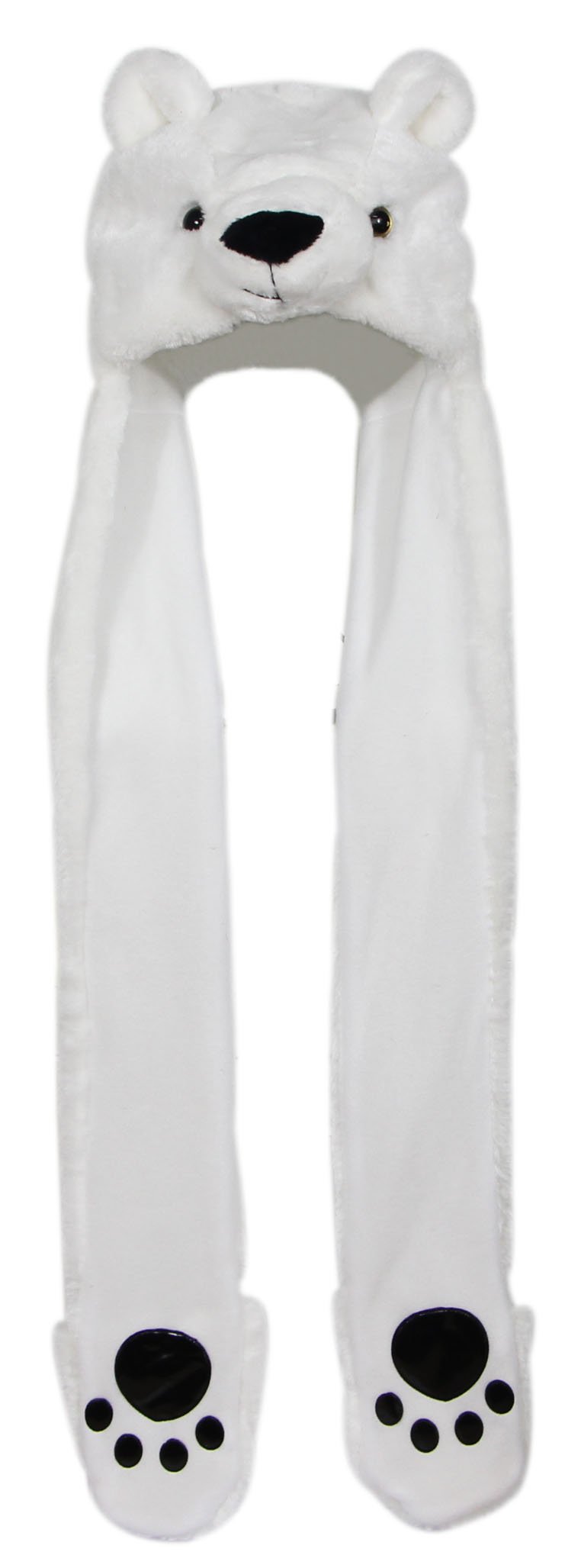 Bioterti Plush Novelty Animal Hat 3 in 1 Beanie with Long Paw Scarf, Mitten Combo - Polar Bear