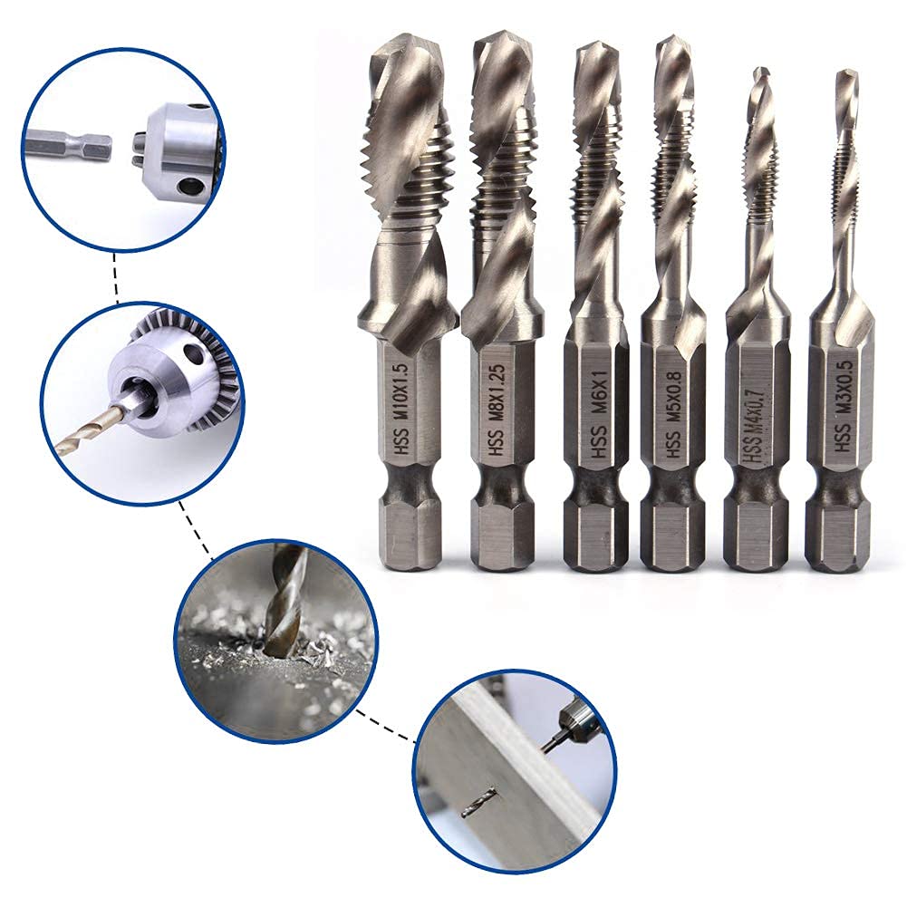 Yosoo Set di 6 Viti Maschi Inserto per Maschio Combinato a Macchina, HSS, Affilato, M3/4/5/6/8/10 Punta
