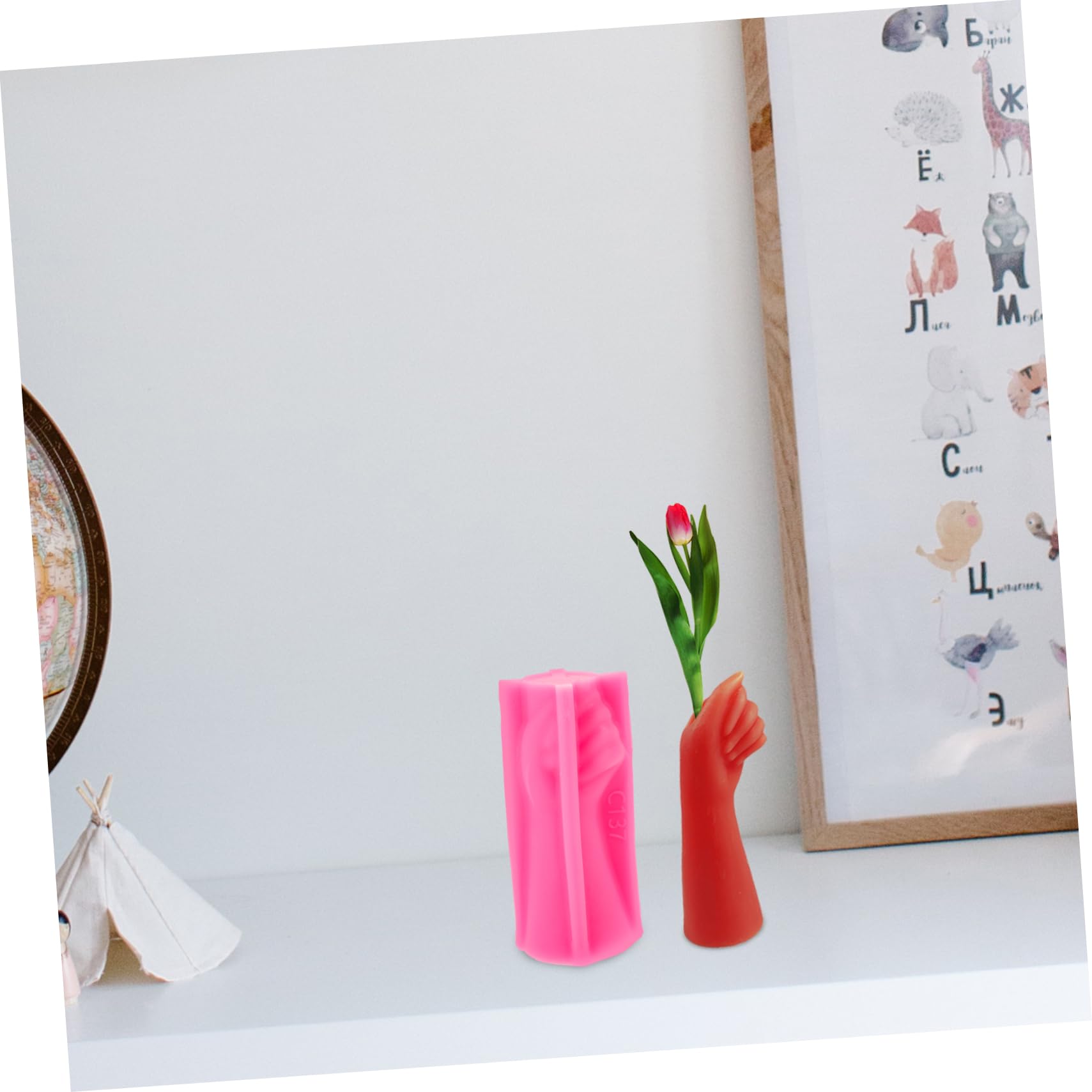 VILLCASE 2St Handgefertigte Blumentopfform handgemachte handmade künstlicher Farn zylindrisch epoxidharz formen Schminkpinsel Form für Zement Desktop-Deko-DIY-Form Rosa