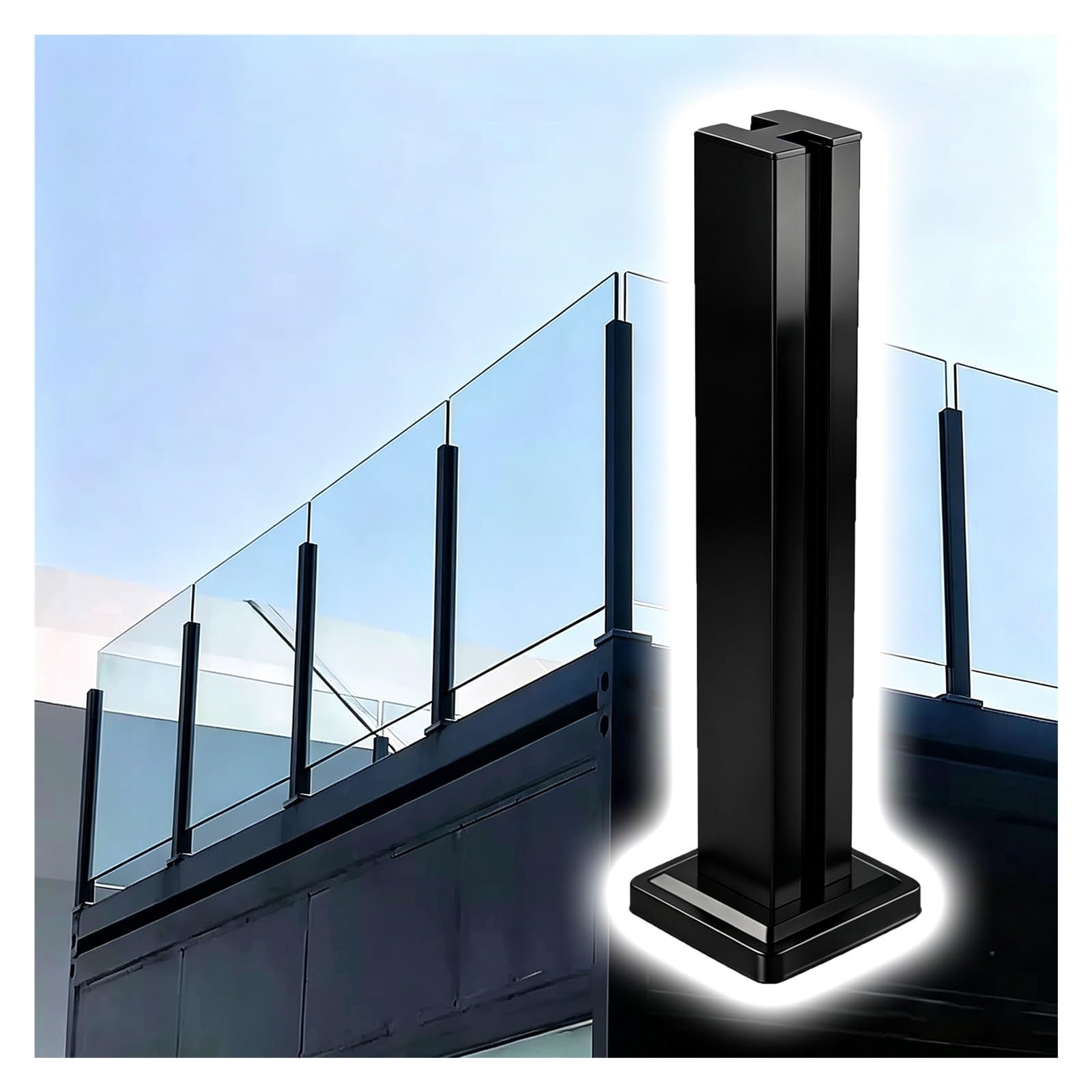 ZJKXJH Stainless Steel Glass Slot Post, Deck Balustrade Post Fits 10–12 mm Glass, Corner Slot Balcony Deck Railing Post for Balcony/Patio Fence(Middle Post-Black,H-115cm/45.3in)