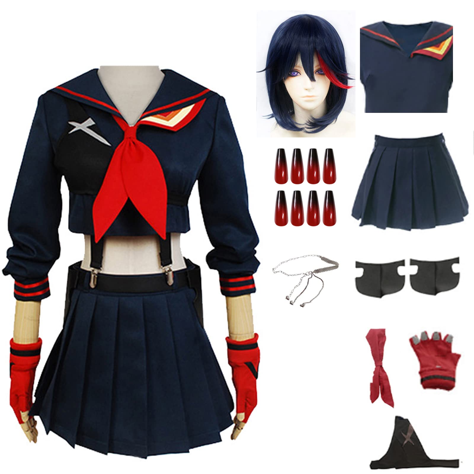 Ryuko Matoi cosplay, kill la kill cosplay,Girl's Battle Costume, Anime Pleated Skirt