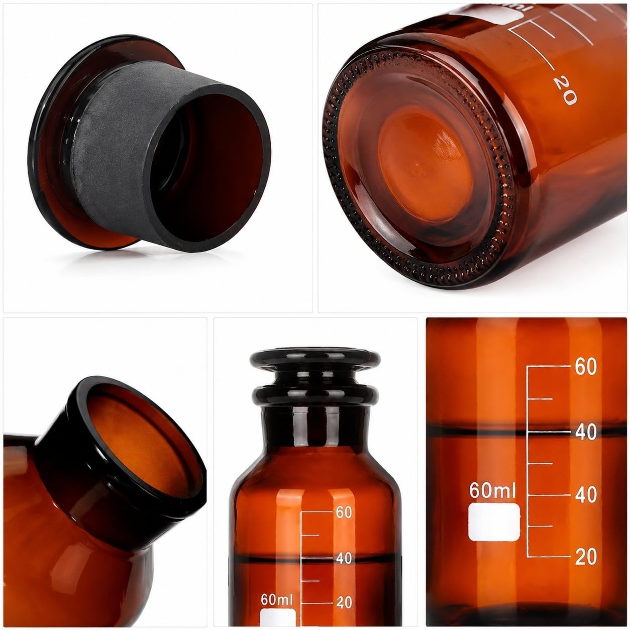 Flacone Reagenti Vetro Laboratorio Bocca Larga Graduato-Ambra 1000ml | Flacone da Laboratorio Versatile Adatto per Prodotti Chimici Polveri e Campionamento