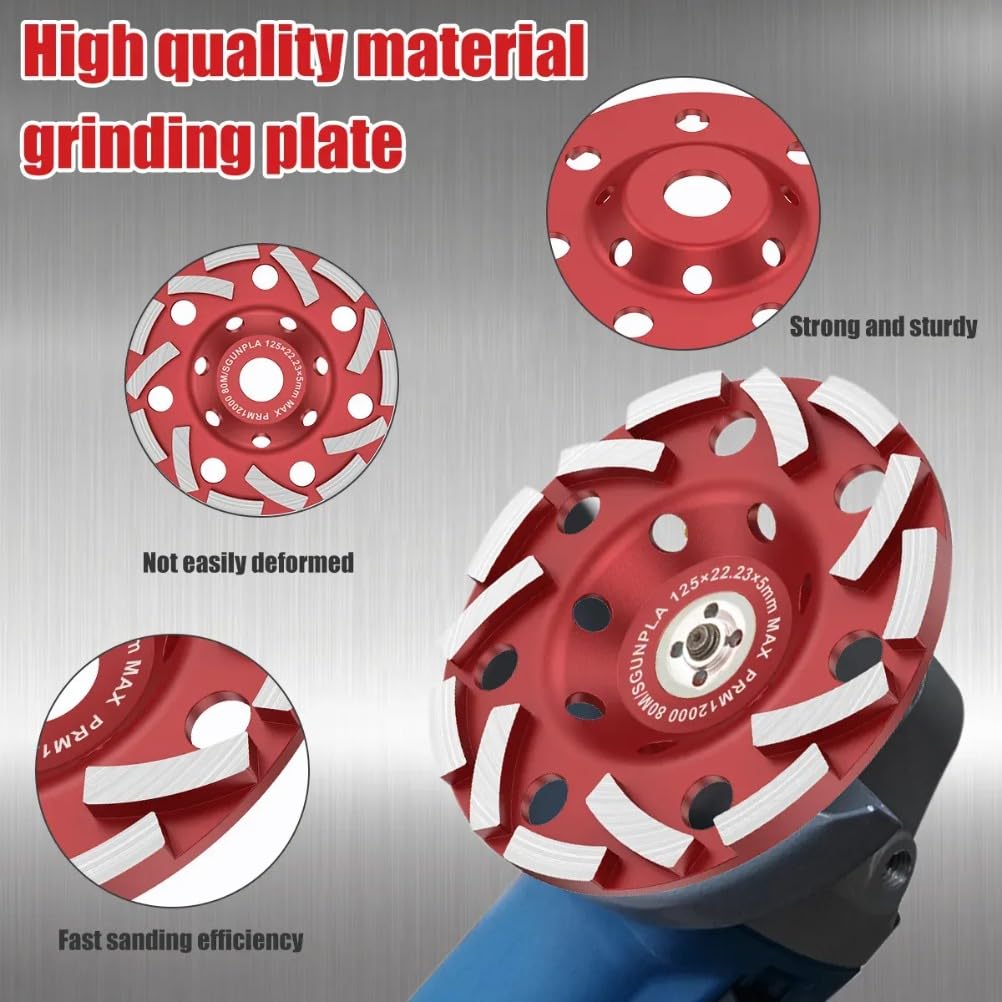Grinding Disc for 5 Inch Diamond Grinding Disc Abrasive Cup Wheel Wear Resistant Diamond Sanding Wheel Durable Angle Grinder Disc for Concrete (5Inch)