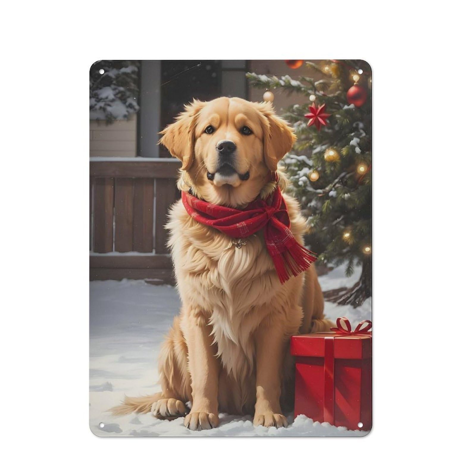 Junmoney Golden Retriever Christmas Rustic Tin Sign 40X30cm Featuring For Bar Or Restaurant, A Housewarming Gift For Bar Decor Enthusiasts