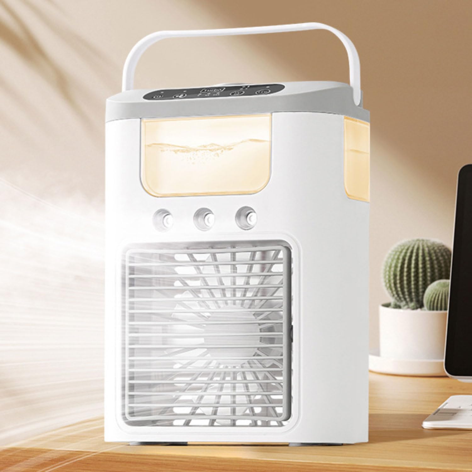 Mini condizionatore d'aria portatile rinfrescatore d'aria evaporativo 3 Velocità 3 Modalità di Nebbia senza tubo di scarico silenzioso Ventilatore per casa ufficio serbatoio dell'acqua da 600ml