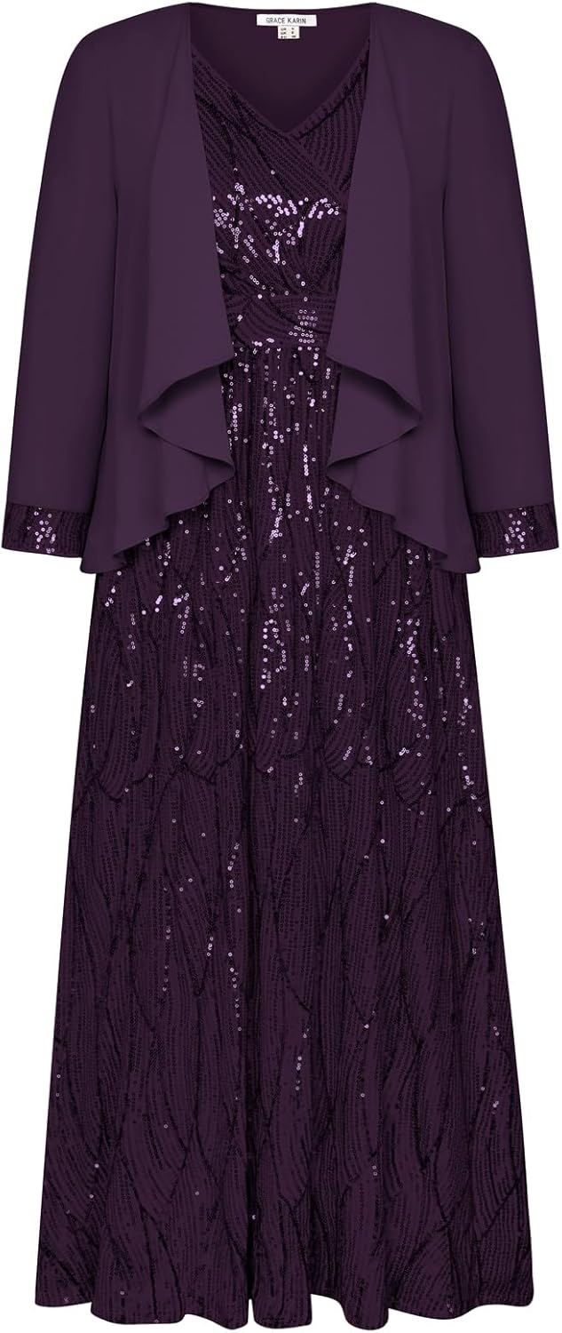 GRACE KARIN 2025 Women's Two Piece Sequin Dress with Jacket Mother of The Bride Dresses Homecoming Wedding Guest Dresses