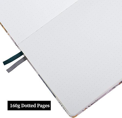 Miniatura 4 de Diario de cuadrícula punteada de estilo bohemio contemporáneo de 5.64 ozm, papel grueso de primera calidad, banda elástica y soporte para bolígrafo,