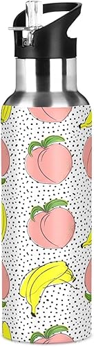 Miniatura 8 de Peaches Bananas Polka Dot Insulated Stainless Steel Water Bottle with Straw 20 Oz, BPA-Free Sports Water Bottle Leakproof Water Bottles