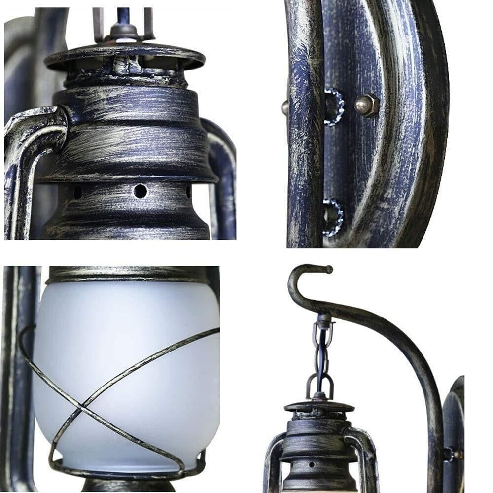 Rustykalna lampa ścienna nce, oprawa vintage z podstawą E27, z żelazkiem i szkłem, klosz, zamontowane oświetlenie do werandy garażu