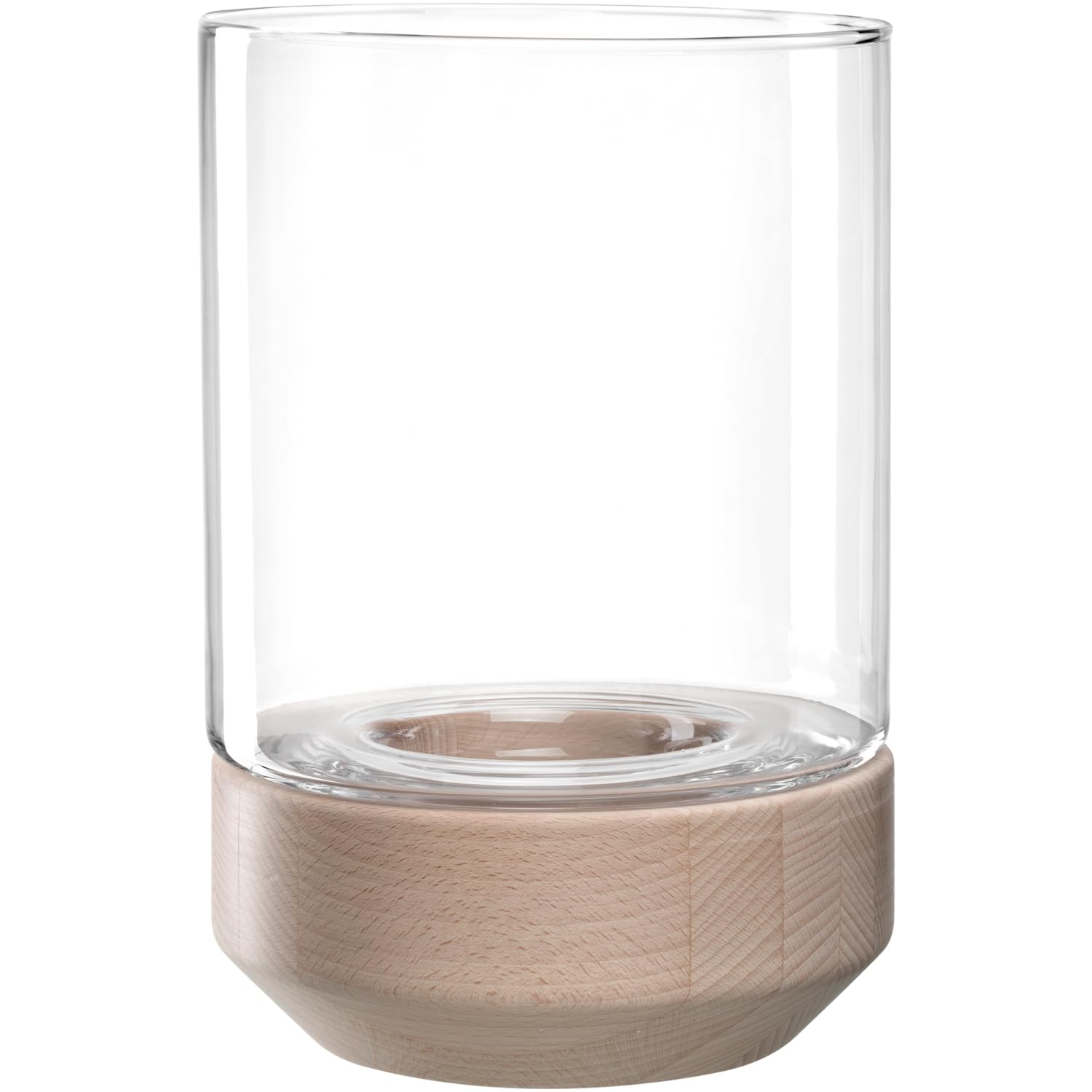 LEONARDO HOME Legno Windlicht, 1 Stück, Moderne Vase aus Glas und Holz, handgemacht, Zeitloses Windlicht, einzigartiges Kunstwerk, Elegantes Design mit langlebiger Freude,Höhe 30 cm, beige, 084751
