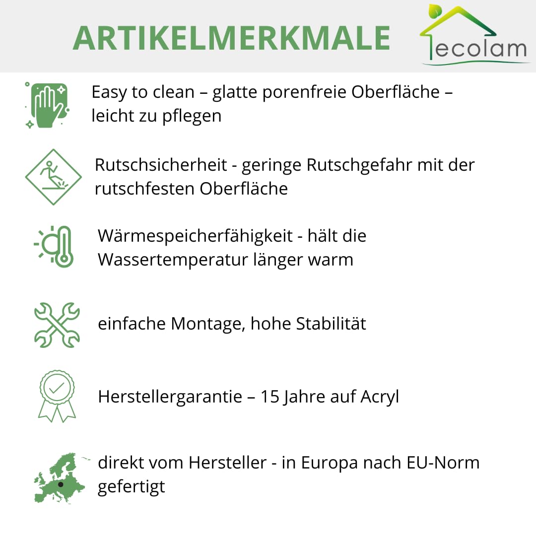 ECOLAM® Eckbadewanne WELA 150x100 cm RECHTS | Qualitätswanne Badewanne Acrylwanne Acryl Sanitäracryl + Ablaufgarnitur Ab- und Überlauf Automatik Füße Silikon | rutschfest pflegeleicht