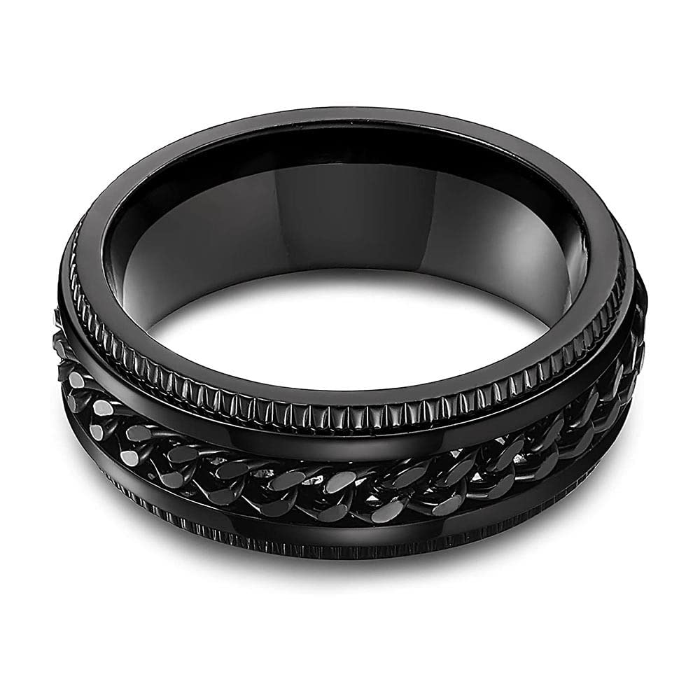 University Trendz Link Sturdy Stainless Steel Fidget Spinner Ring - Black Cuban Link Chain Ring for Boys & Men (Size US-9) (B0C2HQFSQV) Amazon Price History, Amazon Price Tracker
