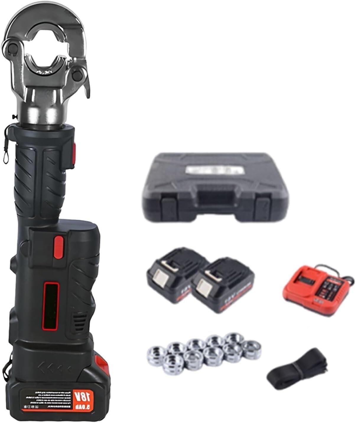 Xyfgodem One Colour Electric Crimping Tool With 18V And 2X 5Ah Battery, Copper Pipe Press, 11 Flasks, Includes Cutting Pliers (With Pliers)