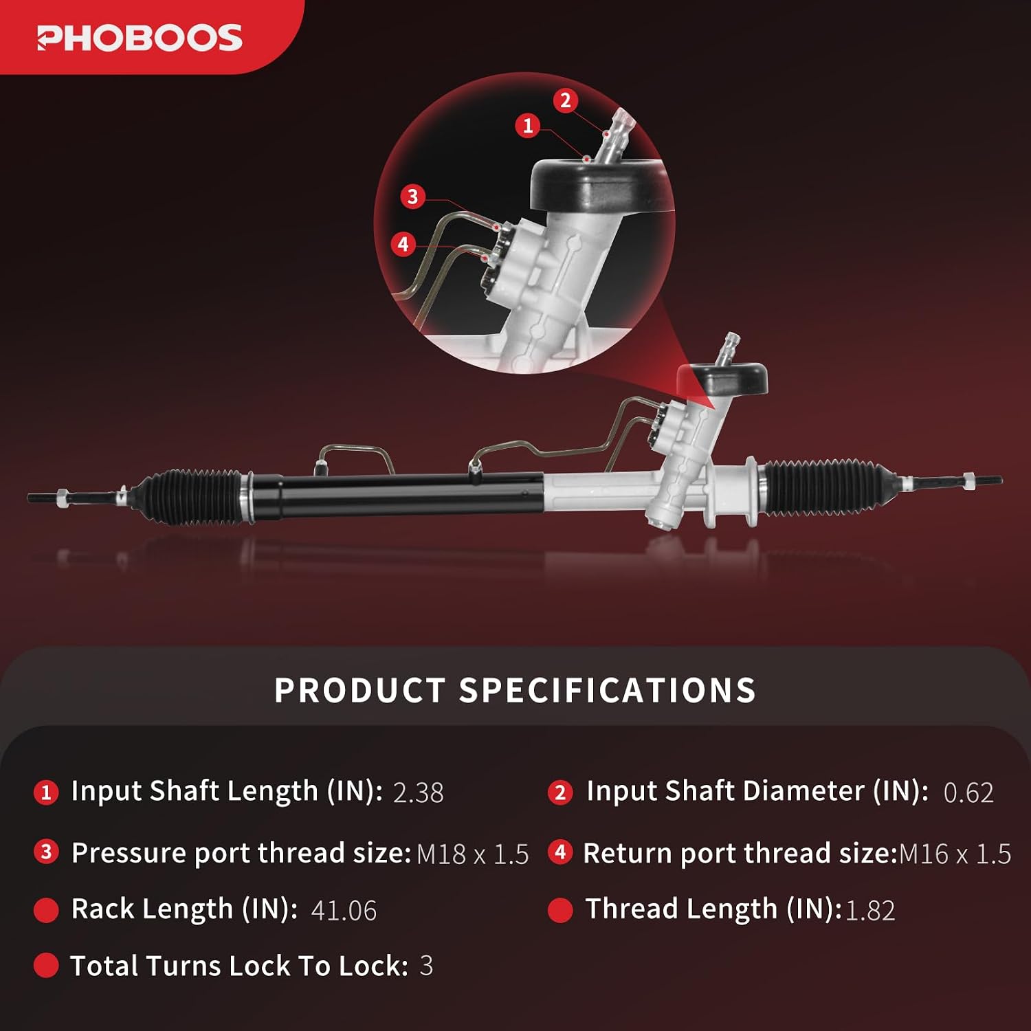 PHOBOOS Hydraulic Power Steering Rack and Pinion Assembly Compatible with Chevy Aveo/Aveo5 2004-2011 & Pontiac G3/G3 Wave 2009-2010, Wave/Wave5 2005-2008 & Suzuki Swift+ 2004-2010, 1.6L, Ref. 26-2039