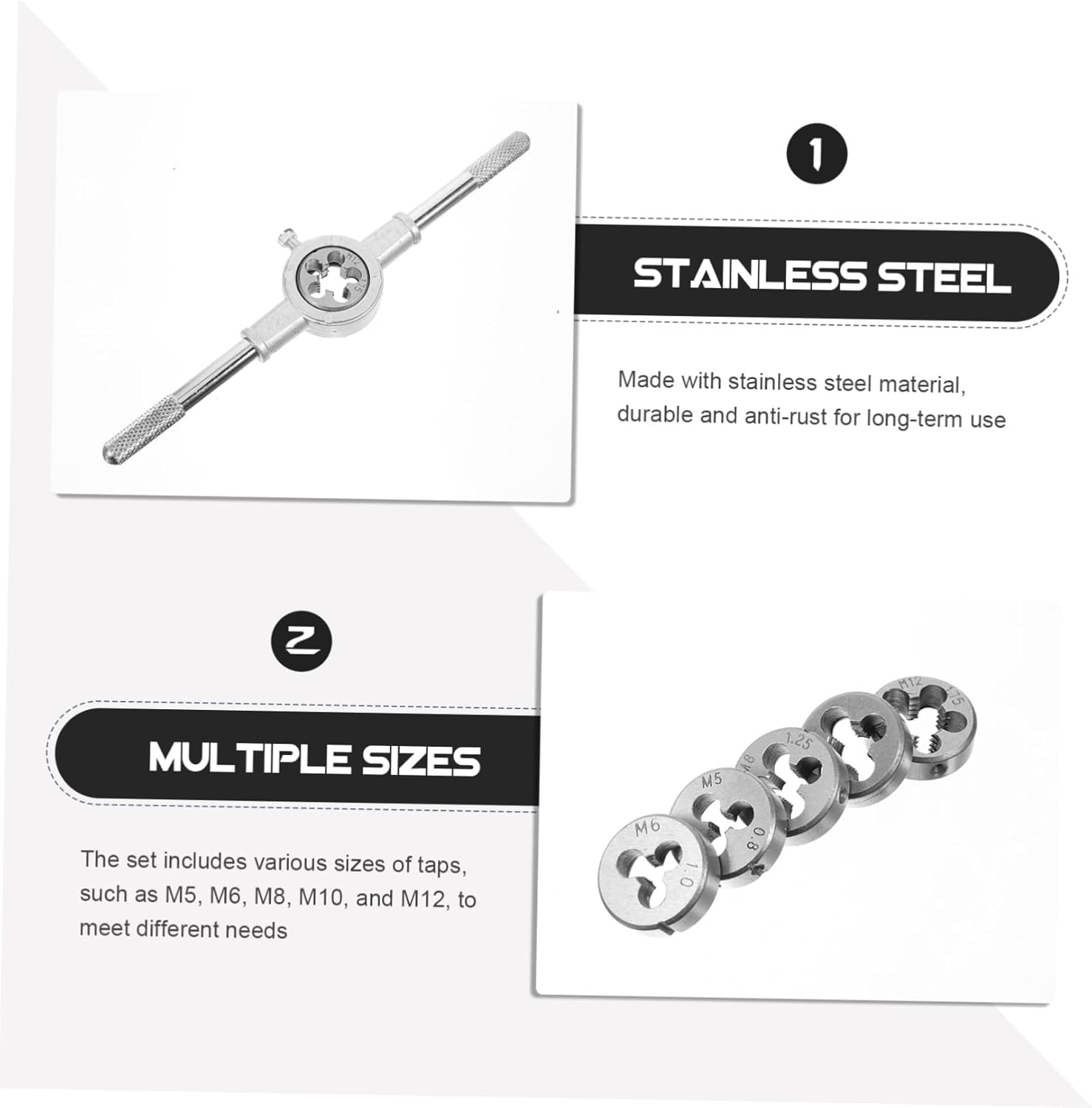 Homoyoyo 3sets Stainless Steel Rethreading Tool Kit Multi-purpose Tap and Die Set Handle Tap Wrench Threading for Professionals and Diyers