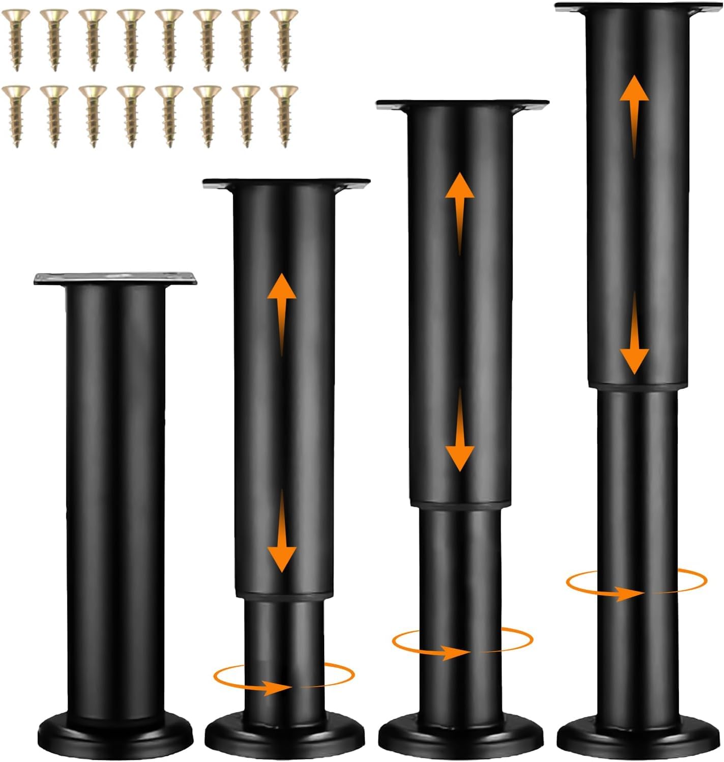4 Pcs Adjustable Furniture Legs, 7-12inch (18-32cm) Table legs, Metal Furniture Support Feet Furniture Legs, Sturdy and Durable with Anti-Slip Pads & Screws, Suitable for Kitchen, Living Room (black)