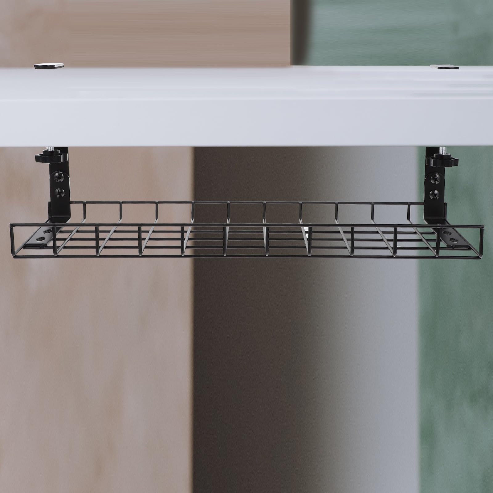 ABOOFAN Organizzatore di Cavi Elettrici in Acciaio Nero Sotto Scrivania, Supporto Regolabile per Gestione Cavi e Multipresa, Design Compatto per Ufficio