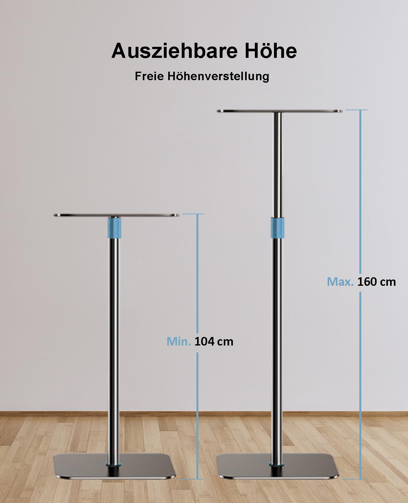 Beamer Ständer Projektor Halterung Höhenverstellbar 104–160 cm – Bodenständer mit Platte für Präsentationen, Heimkino, Studio, Büro – Traglast bis 6 kg