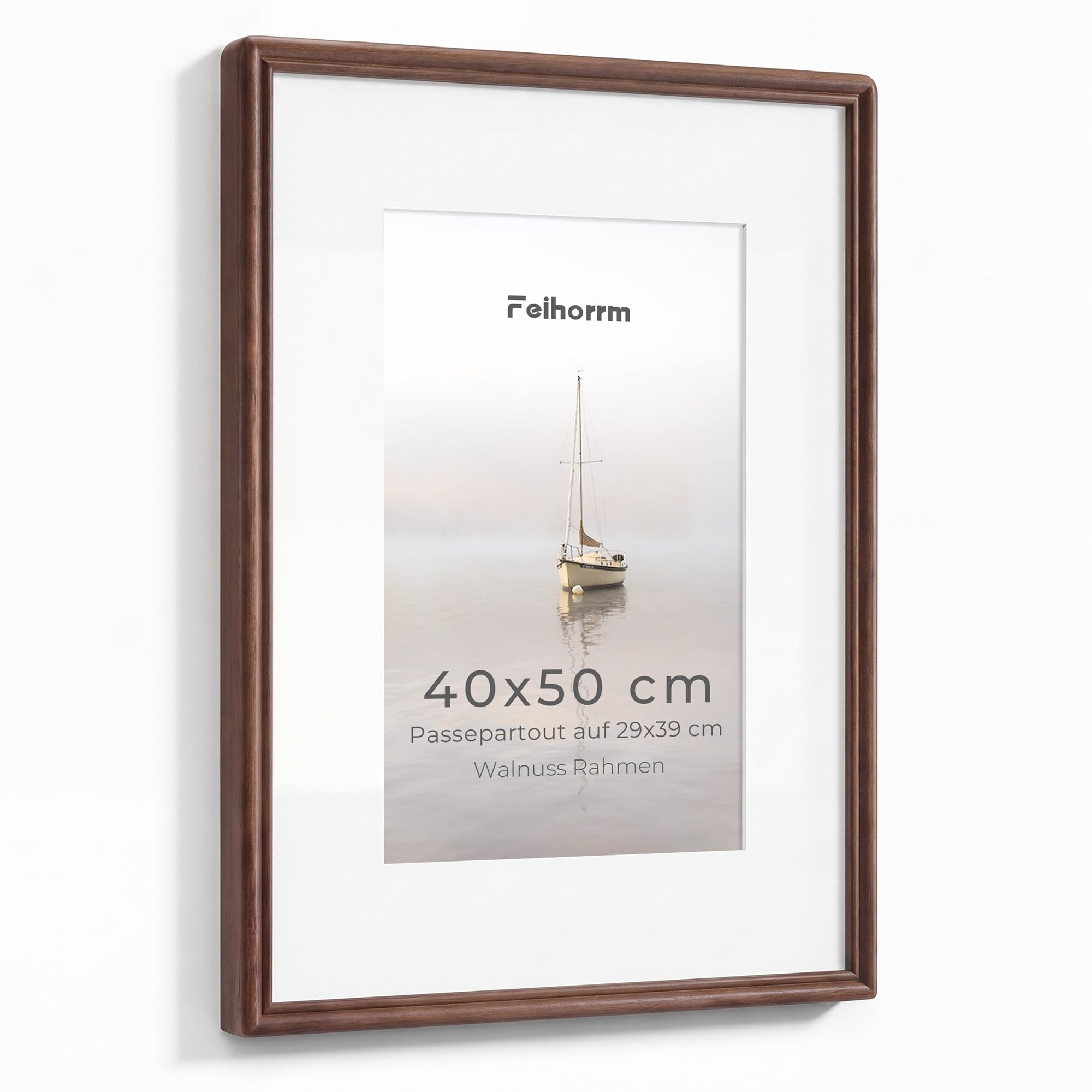 Feihorrm Cornice portafoto 40 x 50 cm, in legno massiccio di noce, con vetro temperato, per foto da 40 x 50 cm senza passepartout o foto da 29 x 39 cm, con passepartout, orizzontale e verticale
