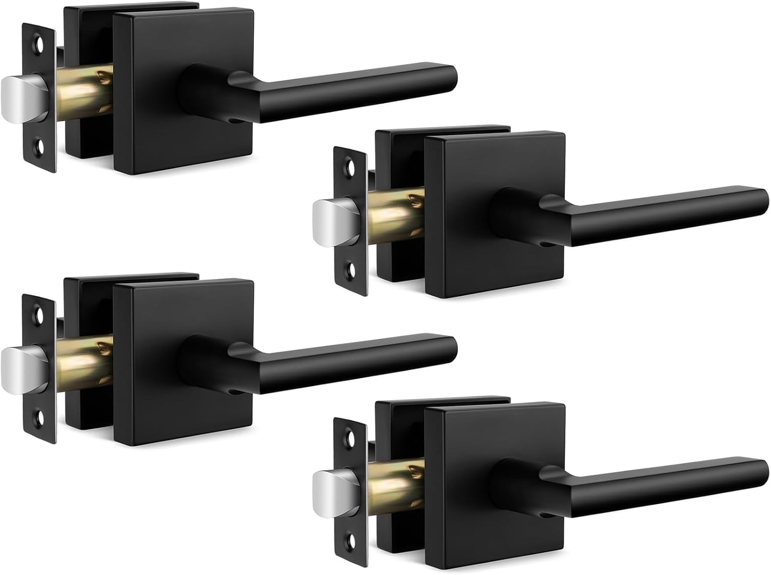 Goldenwarm Black Door Handles Interior, Passage Matte Black Closet Door Handles, Square Black Door Lever Interior for Hallway (4 Pack)
