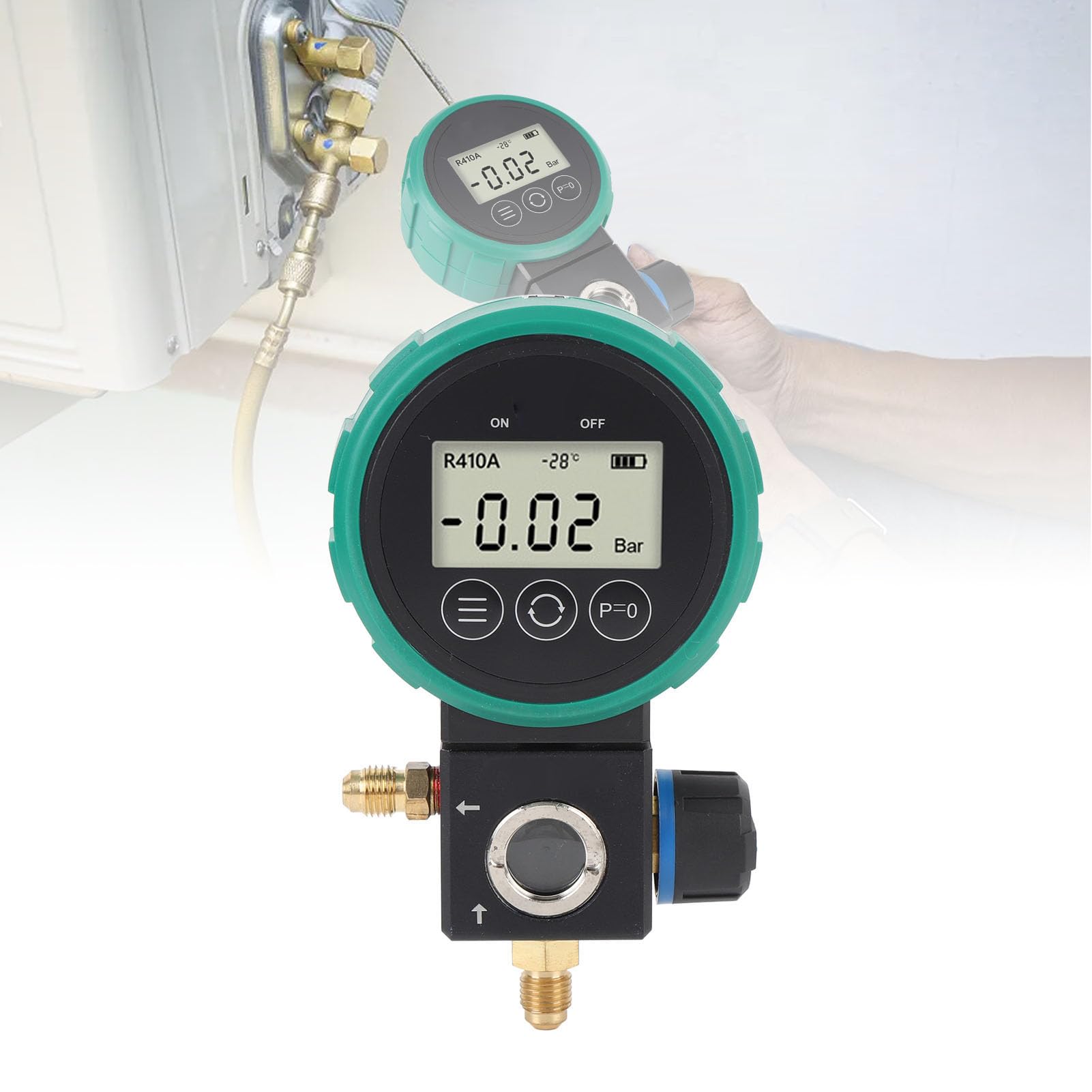 Fafeicy Juego de Manómetro Digital HVAC con Manguera y Adaptador, Medidor de Presión de Refrigerante de 0-5 MPa para Aire Acondicionado, Recarga de Vacío y Recuperación
