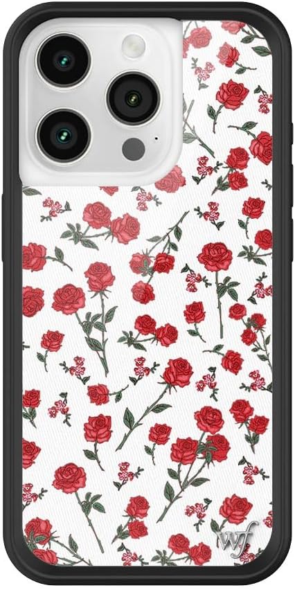 Wildflower Cases - Red Roses Case, Compatible with Apple iPhone 15 Pro | Red, White, Floral, Roses, Trendy, Coquette - Protective Black Bumper, 4ft Drop Test Certified, Women Owned Small Business