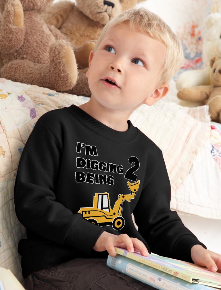 Tstars Construction Party 2nd Birthday Shirt Two Year Old Gifts I'm Digging Being 2 Toddler Kids Long Sleeve T-Shirt 3T Black