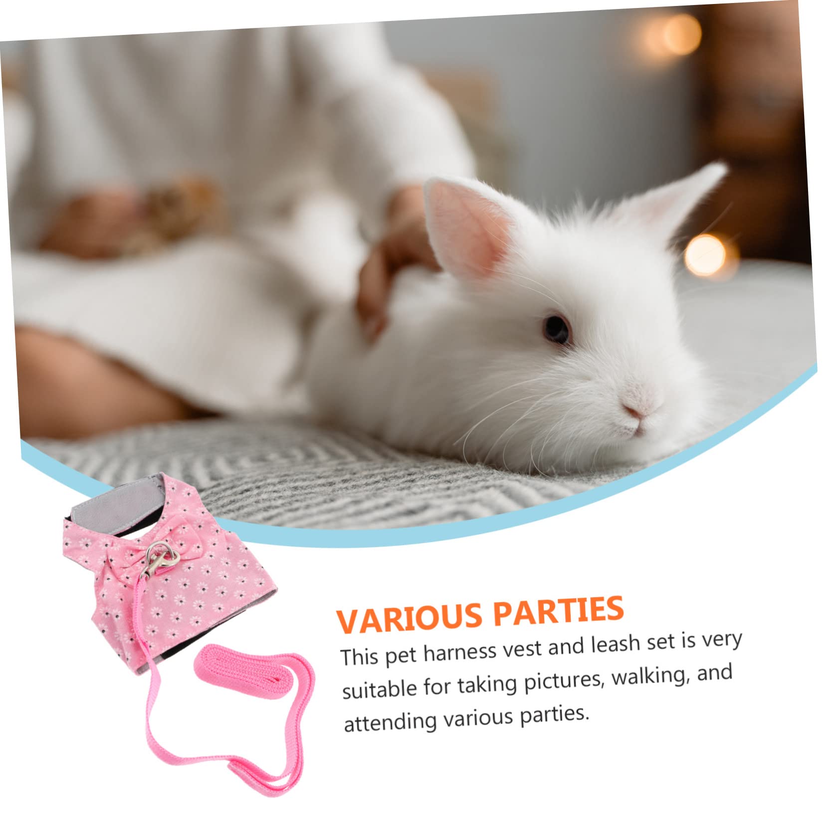 Abaodam Rabbit Vest Harness with Leash for Small Pets Stylish and Breathable Bunny Bow Design for with Ferrets Kittens and Guinea Pigs