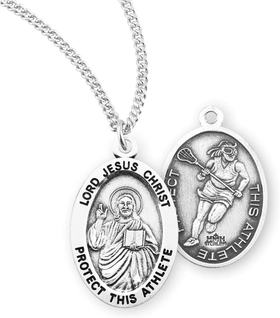 Lord Jesus Christ Oval Sterling Silver Female Lacrosse Athlete Medal