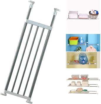 BAOYOUNI Expandable Closet Tension Shelf Rod Organizer Adjustable Storage Rack Heavy Duty Clothes Hanger Metal Space Saving Divider for Bathroom Kitchen Cupboard Wardrobe Bookshelf 32-46, Ivory