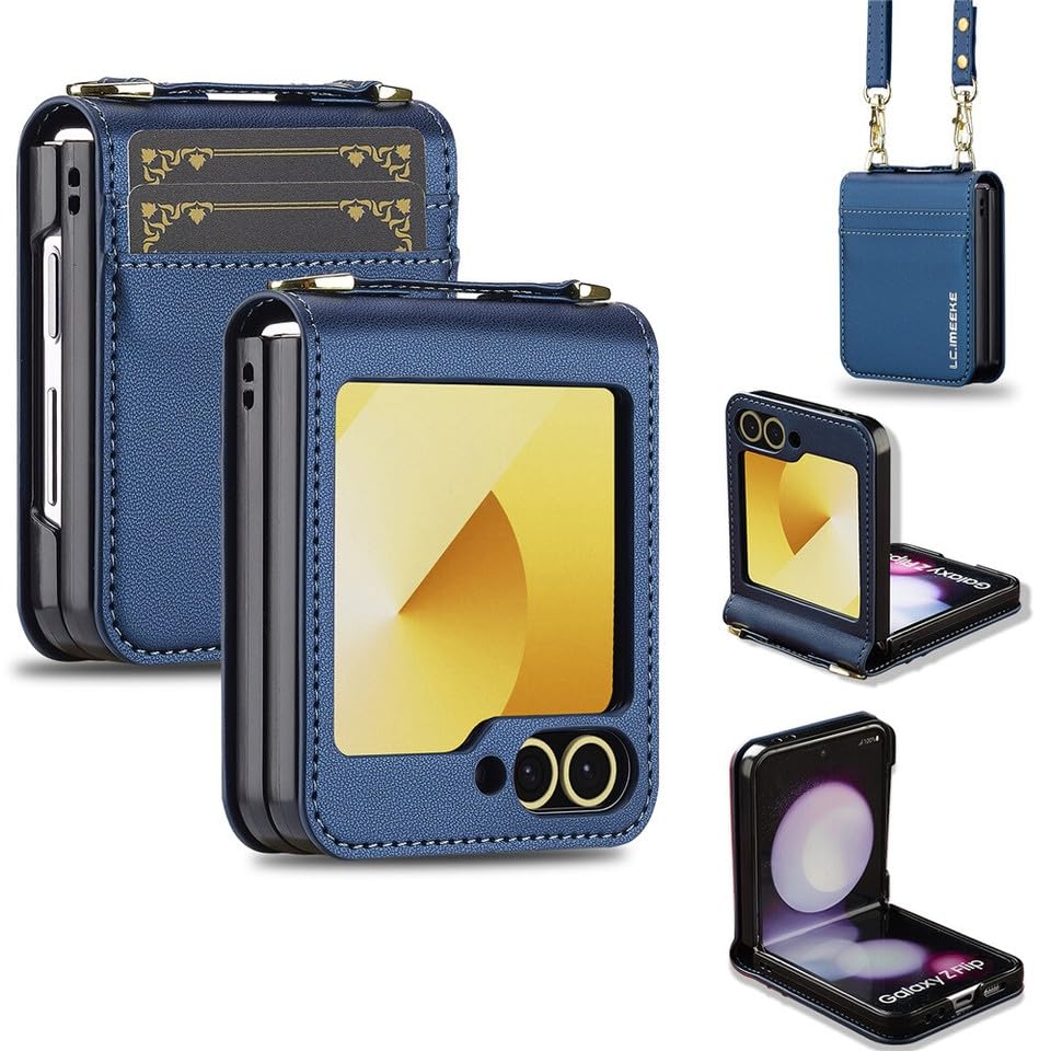 Étui compatible avec Samsung Galaxy Z Flip 7 FE bleu portefeuille à rabat