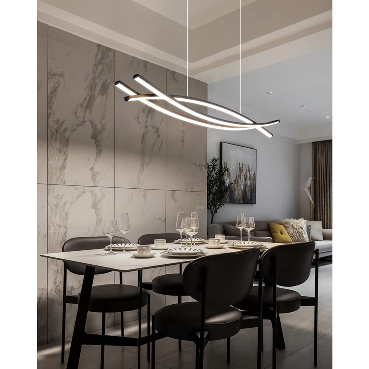 Lampadario LED Sospensione Regolabile - 80 Cm, Nero, Dimmerabile, Per Sala Da Pranzo E Cucina - Foto 8