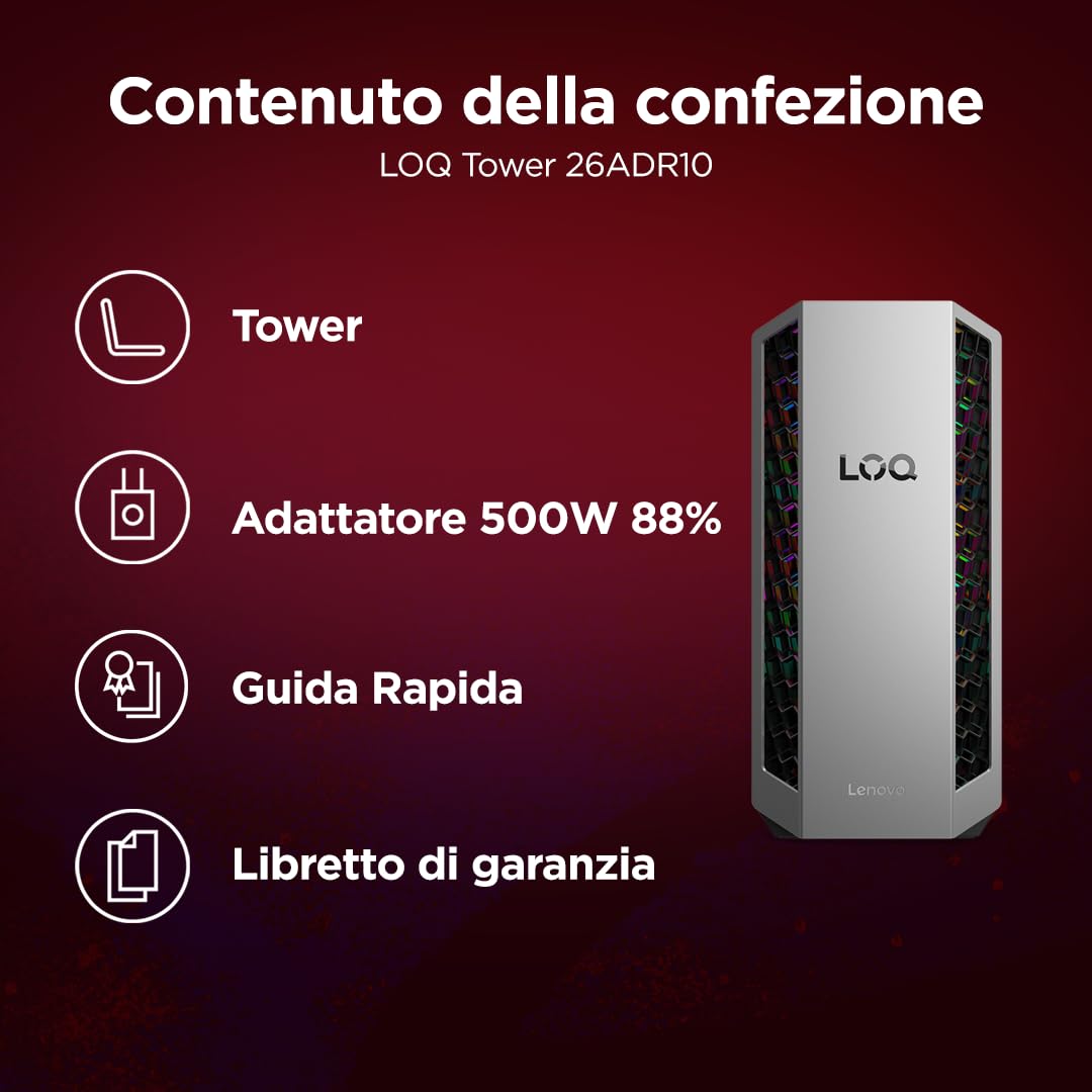 Lenovo LOQ Gaming Desktop 26L - (Processore AMD Ryzen 7-8745HX, RAM 2x8GB, Memoria 1 TB SSD, NVIDIA GeForce RTX 5070 12GB GDDR7, Windows 11) -Luna Grigio+Eclipse Nero - Esclusiva Amazon