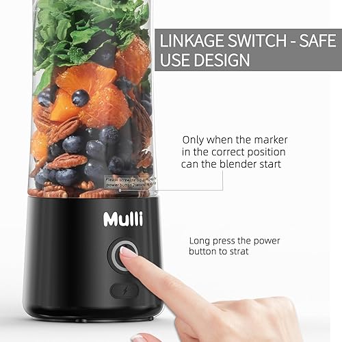 Miniatura 4 de Mulli Licuadora portátil, mezclador personal recargable por USB para batidos y batidos, mini licuadora con seis cuchillas para comida de bebé,