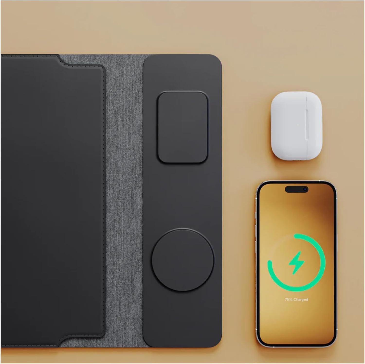 4-in-1 Laptop Sleeve/Case with Mag Safe Charging, PU Leather (15-16inch) Tech Folio | Black | Soft Shell (Foldable)