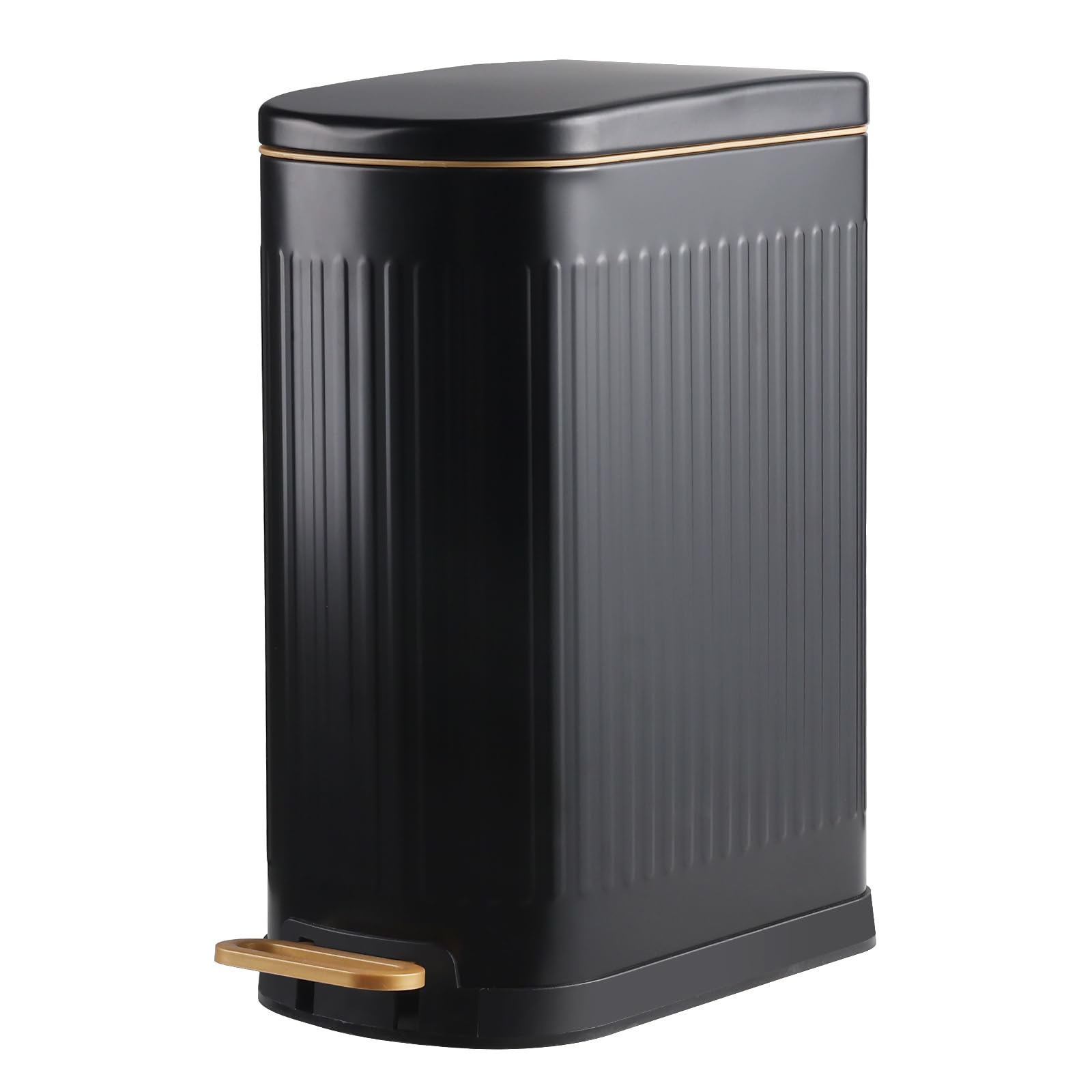 Photo 1 of SYNCVIBE Slim Bathroom Trash Can with Lid Stainless Steel Garbage Can Soft Close Step Trash Bin with Removable Inner Bucket for Bedroom, Office, Kitchen (Matt Black, 3.5 Gallons)