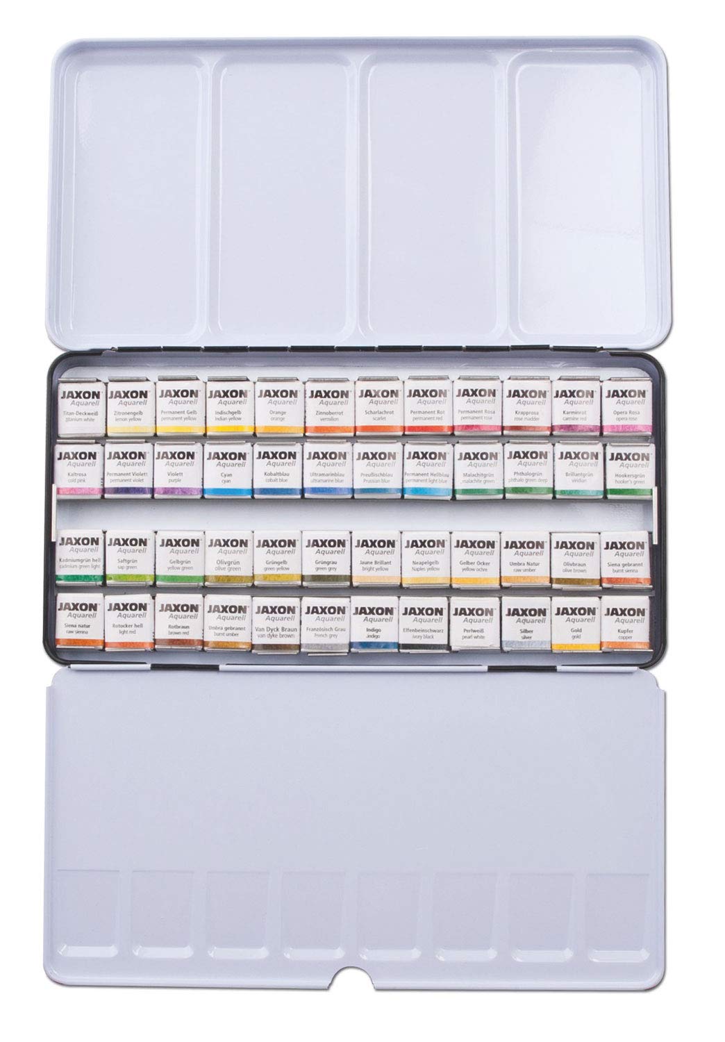 Honsell 89948 - Jaxon Aquarell, feine Künstler-Aquarellfarbe im Metallkasten, 48 halbe Näpfchen, leuchtende, intensive Farben, hochwertige Künstlerpigmente