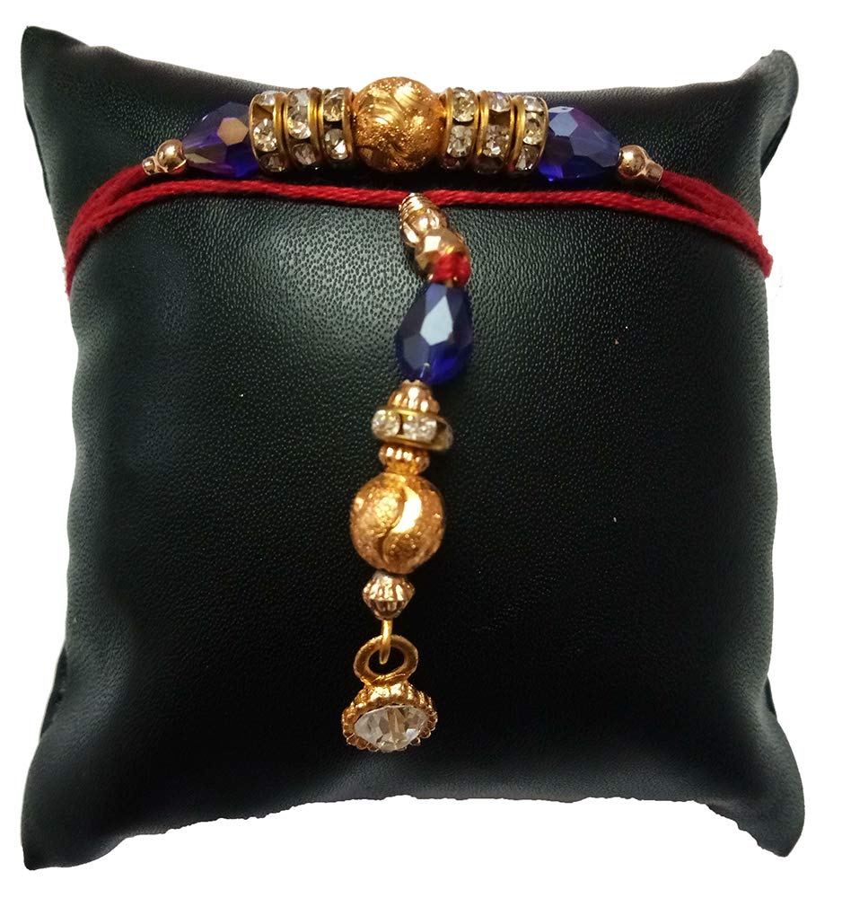 DMS RETAILGolden Balls And Diamond Studded Couple Rakhi For Bhaiya Bhabhi With Roli Chawal Rakhi For Bhaiya Bhabhi