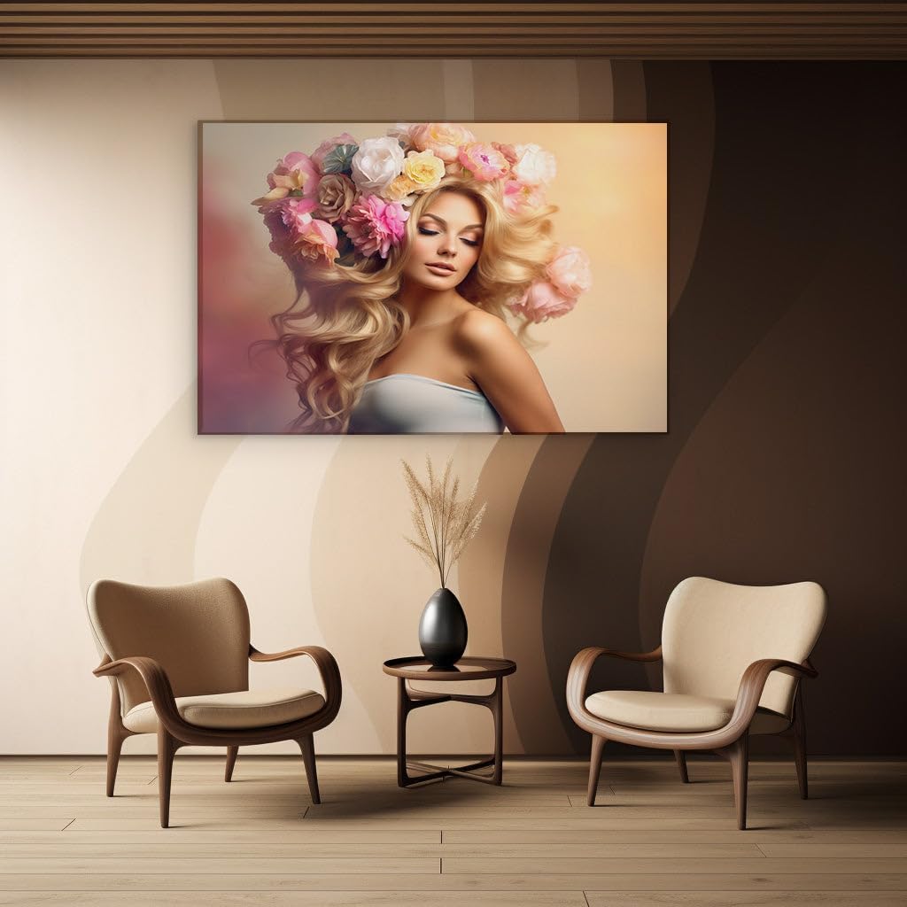 Canvas for Living room. Blooming Serenity: A Portrait of Grace and Nature's Embrace, 27 x 18 inch Canvas Wall Art - Contemporary Masterpieces - Modern Home Decor