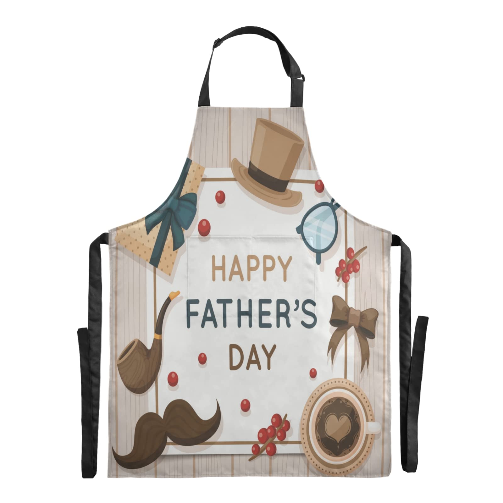 Happy Fater's Day Bib Apron Coffee Berry Cooking Kitchen Aprons With Adjustable Straps And 2 Pockets Water Oil Stain Resistant For BBQ Drawing Women Men Chef, Multicolor, unisex-adult