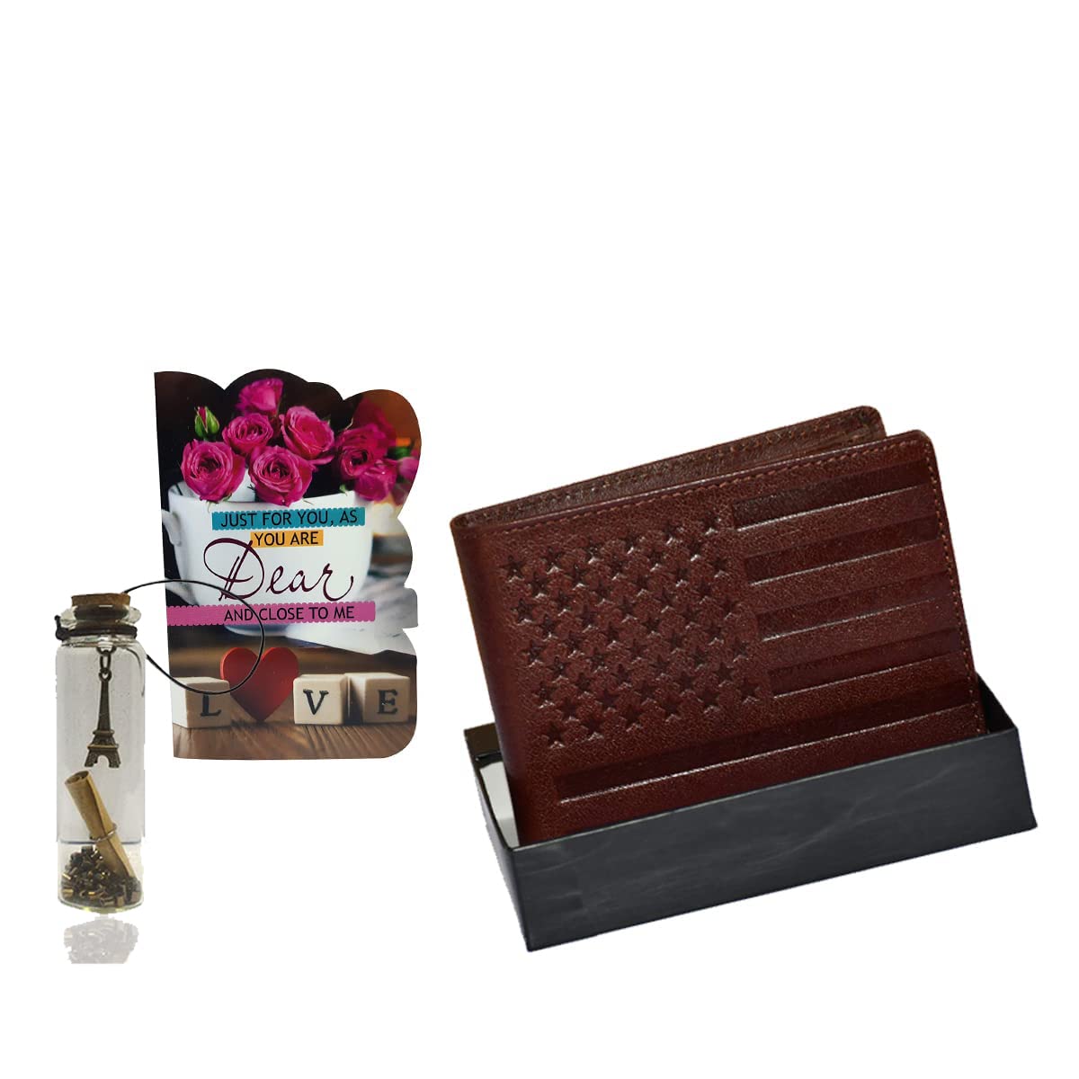 Saugat Traders Happy Valentine's Day Gift for Boys & Husband - Men's Wallet with Small Greeting Card & Small Message Bottle - Birthday Gift | Anniversary Gift