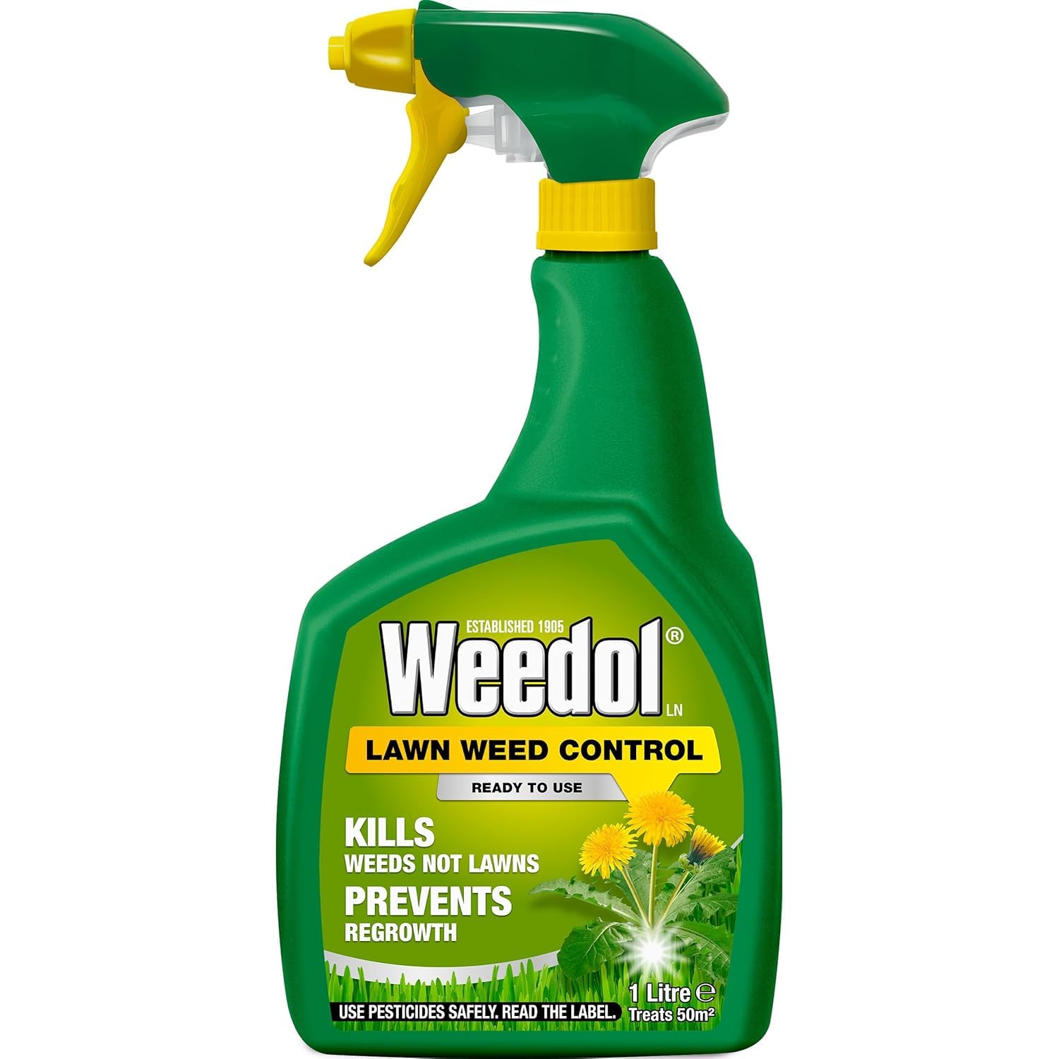 Weedol LN Lawn Weed Control 1L | Ready-to-Use Selective Weedkiller Trigger Spray | Kills Dandelions, Clover & Daisies Not Grass | Glyphosate-Free Formula for 50m² | Targeted Spot Weeding Lawn Care