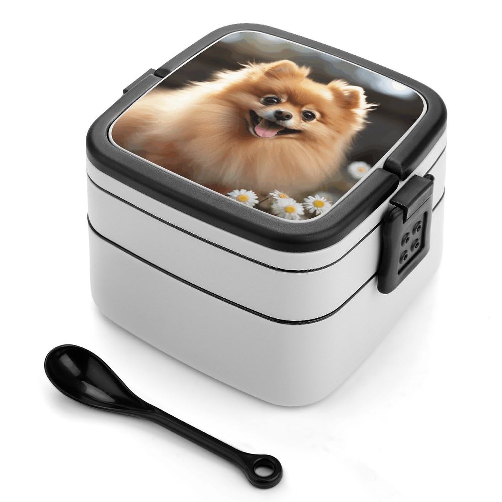 VstaDank Pomeranian Dog Bento Box Portable Adult Lunch Box with 2 Layer&Spoon Reusable Insulated Lunchbox Large Food Containers Leak Proof Lunch Containers for Work Camping Meal Prep