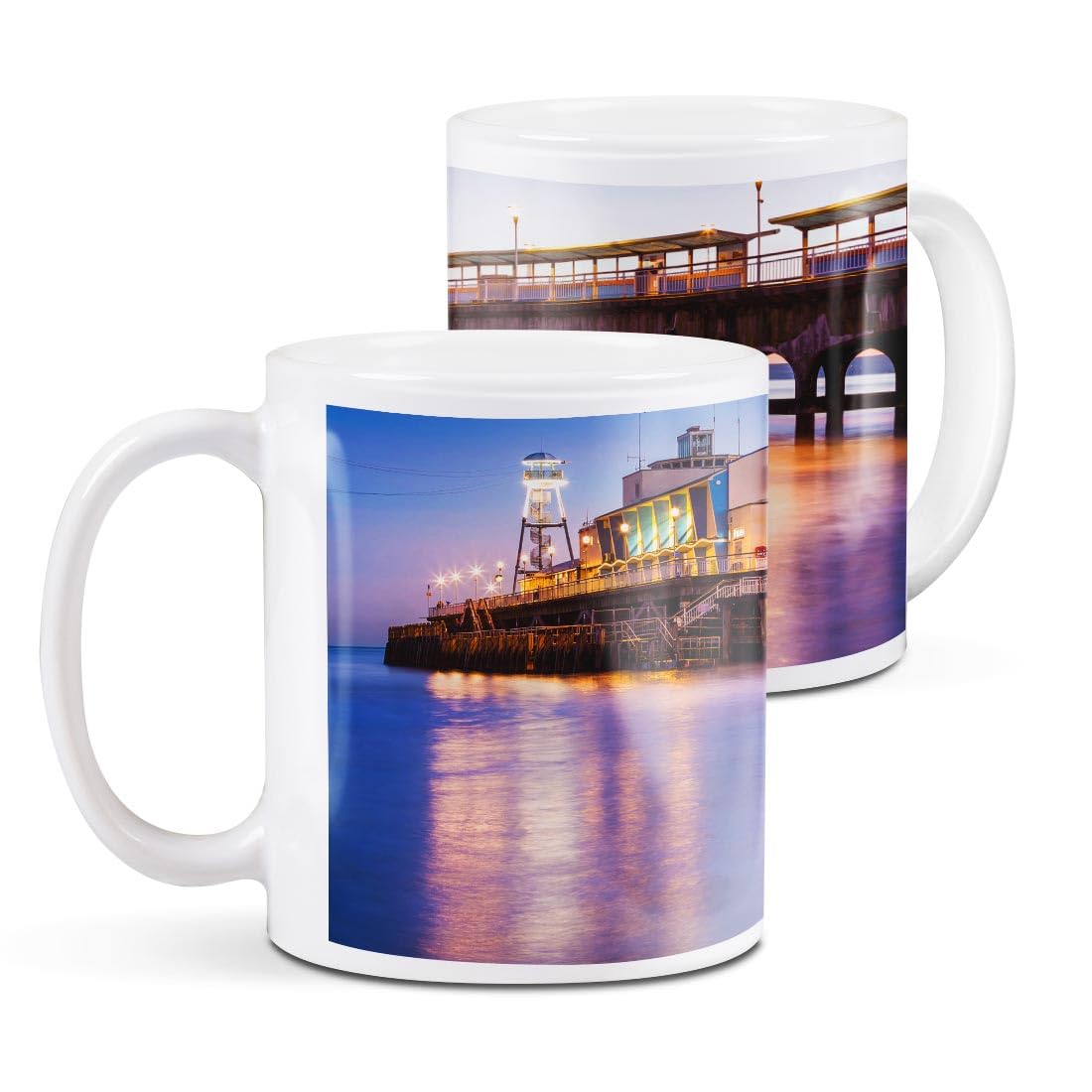 Destination Vinyl ltdDestination Vinyl ltd 1 White Ceramic Mug Cup (11oz / 284ml) Bournemouth Pier Dorset England Beach for Coffee Tea Drinks Kitchen Office #50364