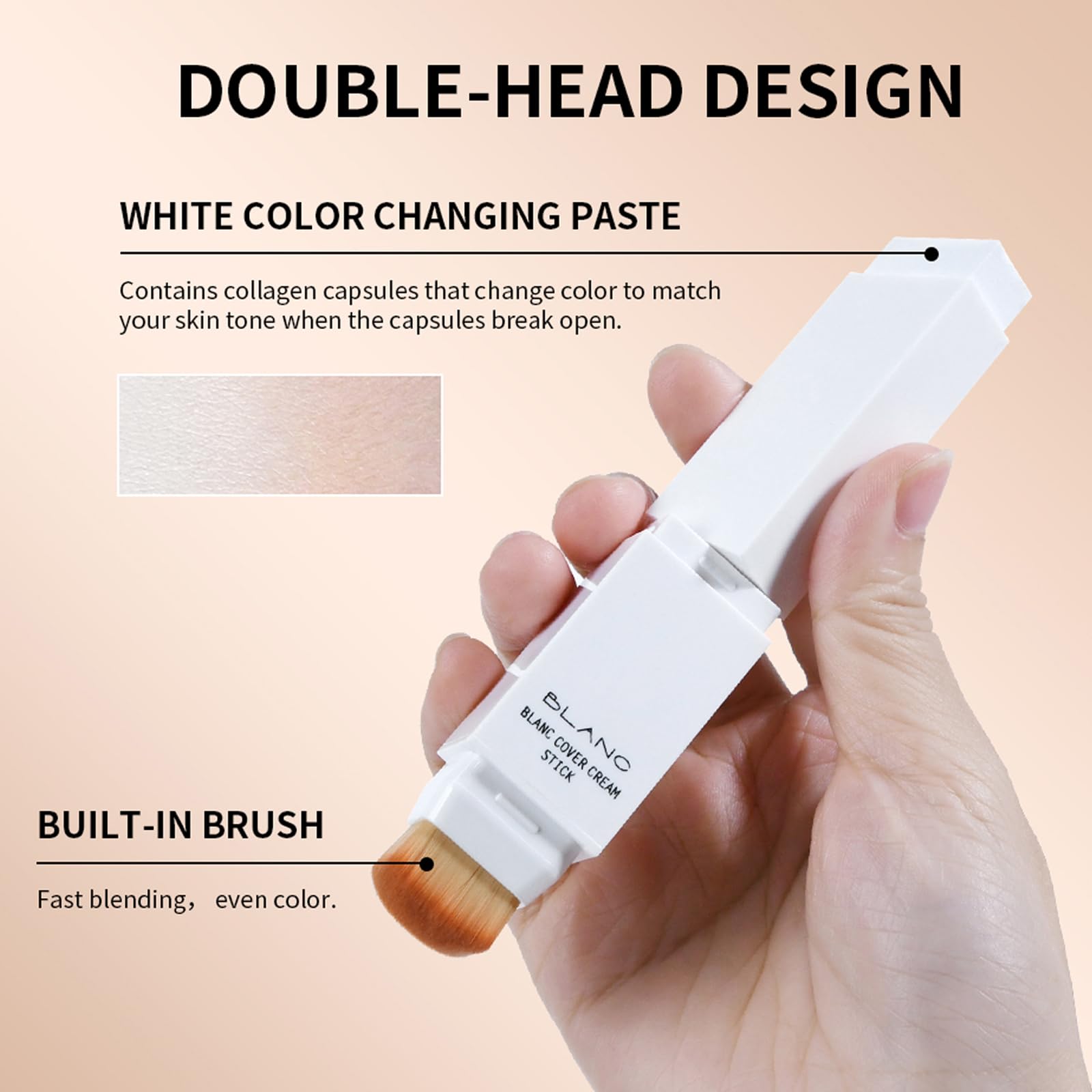 Foundation Stick, Color Changing Foundation Stick mit Pinsel - Farbwechsel Grundierung, Weiße Foundation mit Natürlicher bis Aufbaubarer Deckkraft, Wasserresistent für reife Haut, 13 g (#03Natur) - 3